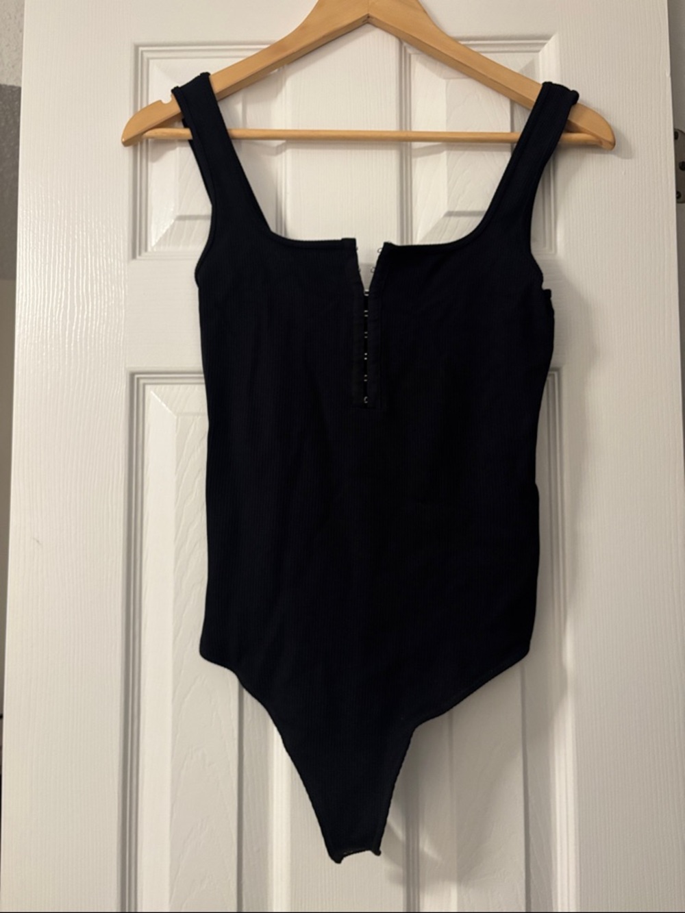 Abercrombie Black Ribbed One-Piece Bodysuit with Front Snap
